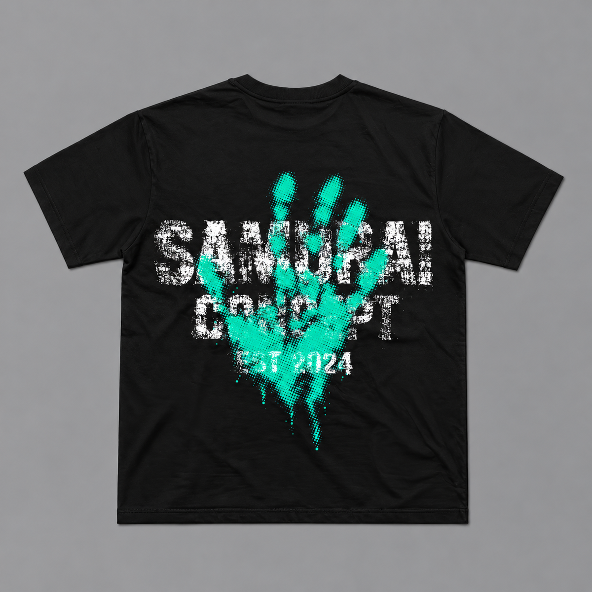 HALLOWEEN SPECIAL, гръб: тюркоазената ръка и надписът SAMURAI CONCEPT EST 2024